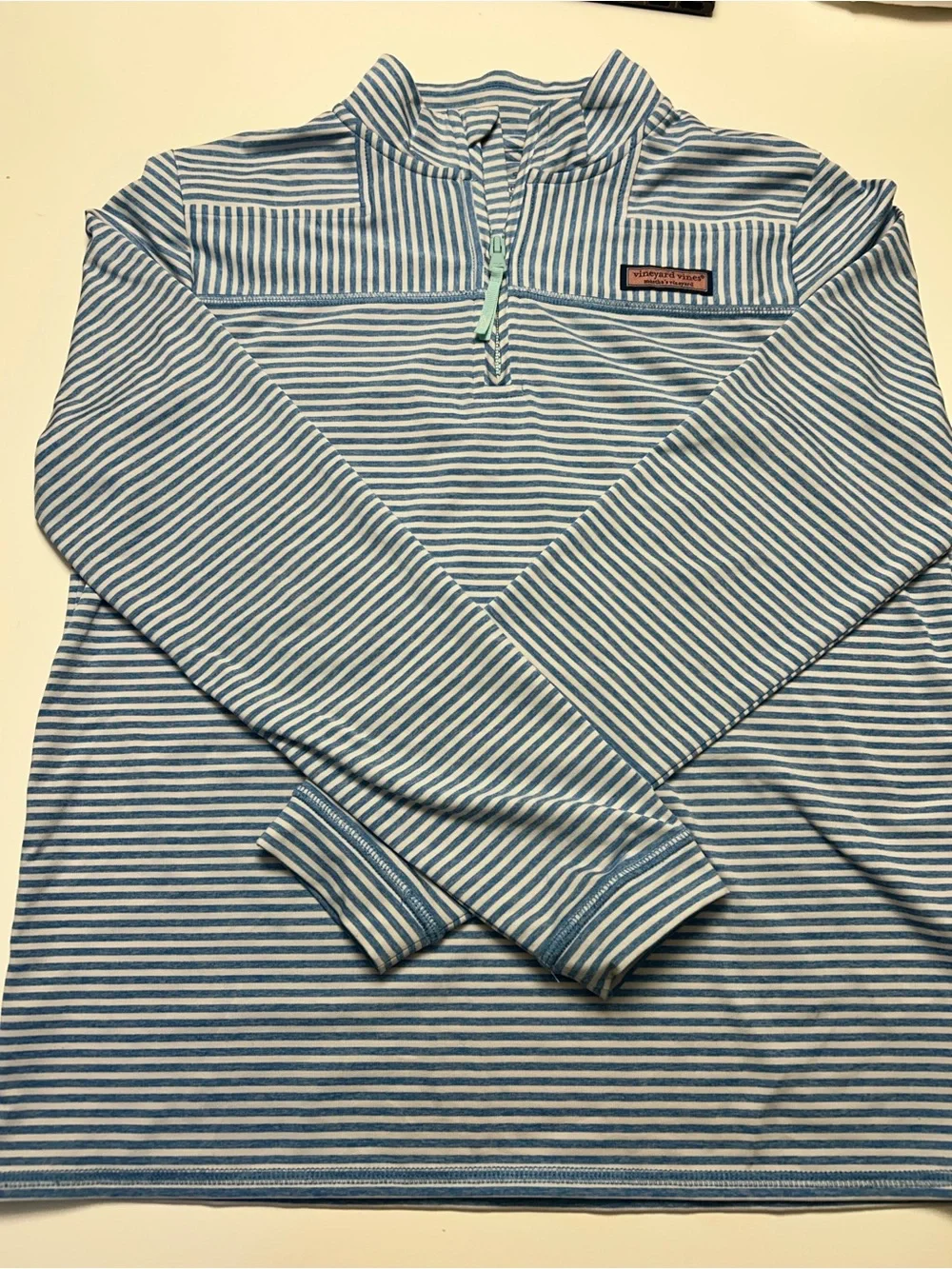 Child XL Vineyard Vines Blue & White Striped Quarter Zip Pullover